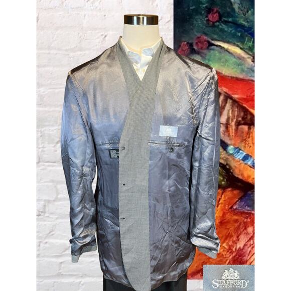Stafford Signature 48L Silk Wool Houndstooth Soft Blazer Sport Suit Jacket - Picture 8 of 16